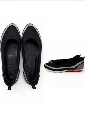 Ecco Sense Light Ballerina Black Ballet Flats Slip On Comfort Shoes 37 leather